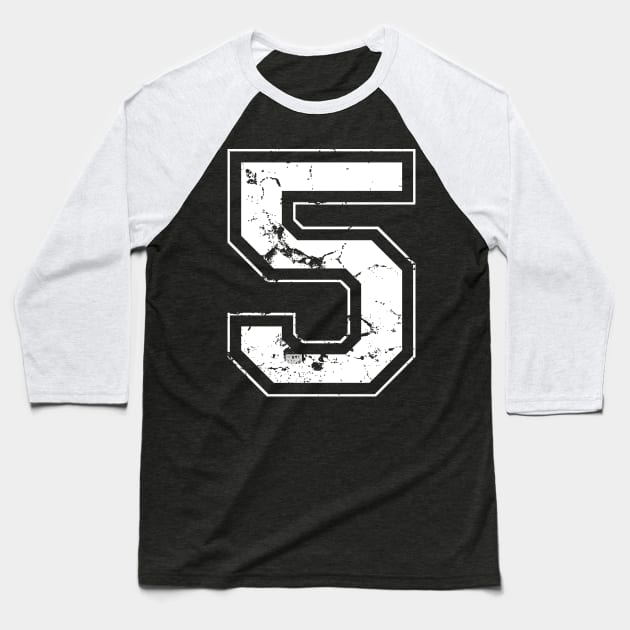 Number 5 Five White Jersey Sports Athletic Player Baseball T-Shirt by porcodiseno